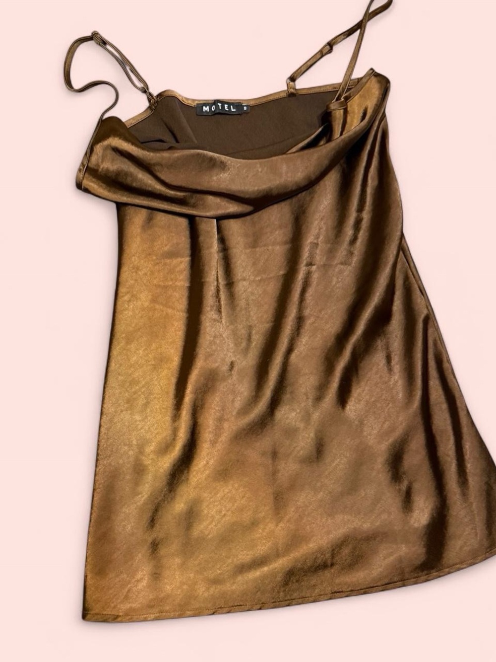 Motel Rocks Bronze Satin Cowl Neck Mini Dress